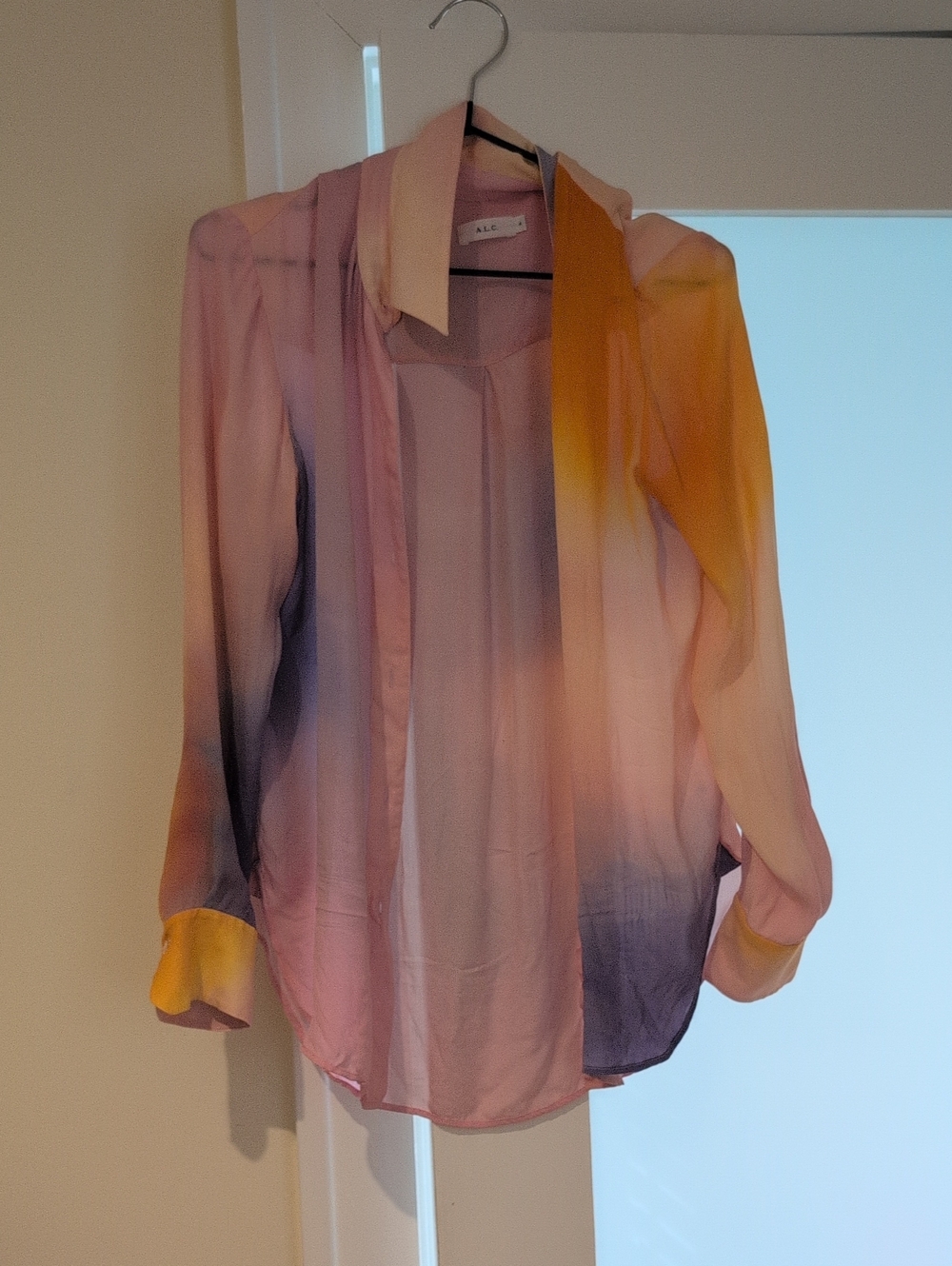A.L.C. Ombre Sheer Button-Down Blouse in Pink, Purple & Yellow